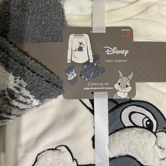 Disney pajama set women M medium 3 pieces top bottom and sucks puffy soft fleece - Picture 9 of 16